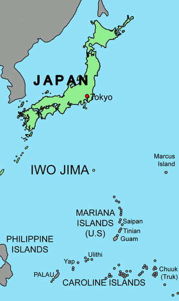 The location of the infamous island of Iwo Jima. Courtesy of Wikipedia.